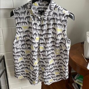 Talbots Zebra Patterned Sleeveless Top with Yellow Accents